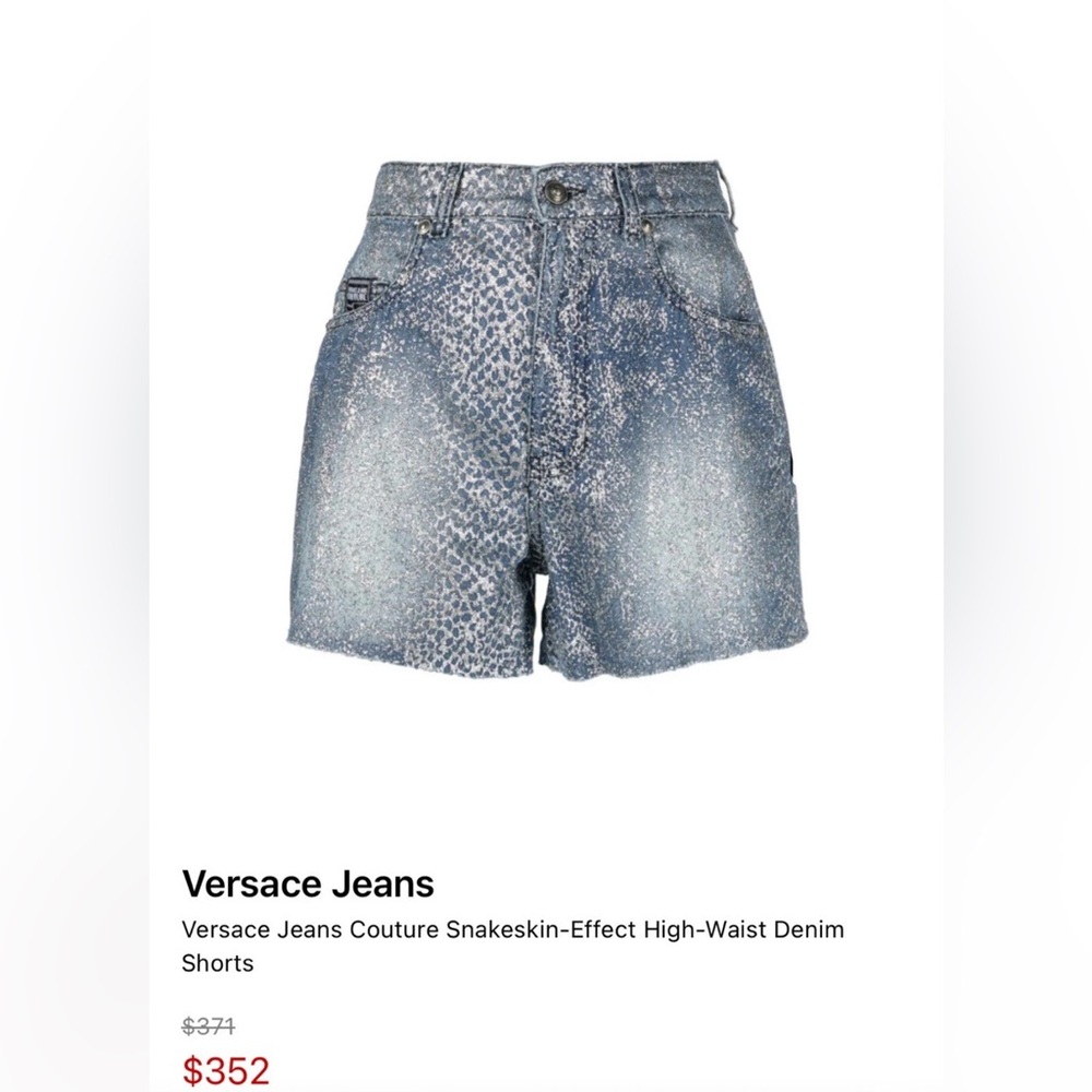 Versace Jeans Couture Blue Snakeskin-Effect High-Waist Denim Shorts Size S